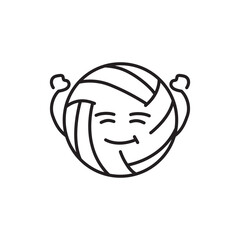 Funny cute happy volleyball black line icon.