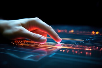 Human technology interaction, hand touching display.