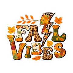 Fototapeta premium Fall Vibes aestetic design with leopard and leaves textures for autumn season