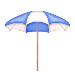 Blue beach umbrella Watercolor.	