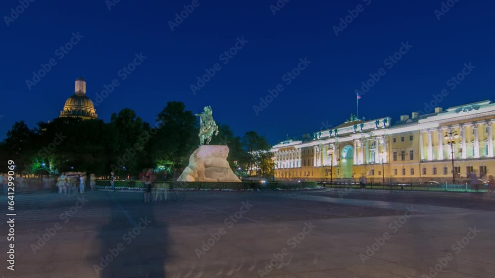 Sticker night to day transition timelapse: peter the great monument (bronze horseman) on senate square, st. 