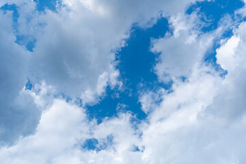 Blue Sky with White Clouds, Sunny Cloudy Sky Texture Background, Fluffy Clouds Pattern, Sunny Cumulus