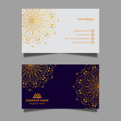 Vector luxury business card template design with golden arabesque mandala