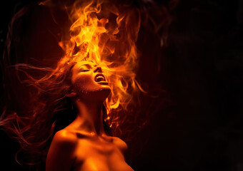 Woman burning with pleasure 
 - obrazy, fototapety, plakaty