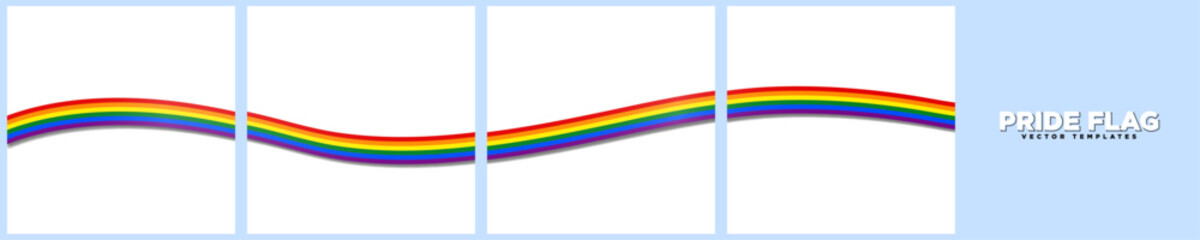 Set of Continuous Social Media Carousel Post Card Template of Rainbow Pride Flag Ribbons, isolated. LGBTQ+ Pride Flag Frames. Editable Vector Illustration EPS 10.
