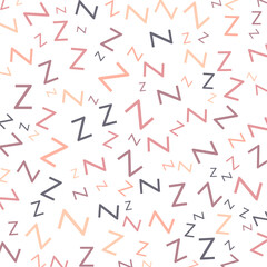 Seamless abstract Z letter vector geometric pattern. Colorful letters on white background. Random order. Gift wrapping paper, fabric, poster. Bed linen and interior. School and learning theme.
