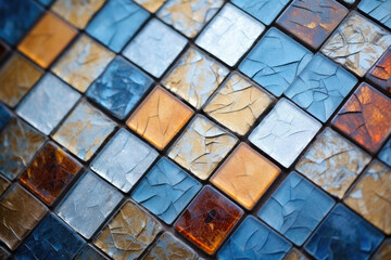 A Vivid Close-Up of Exquisite Mosaic Tiles, Unveiling Intricate Patterns and Mesmerizing Colors