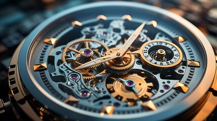 Background of the gear mechanism inside the watch. Generative AI.