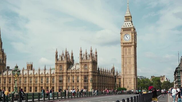 View of London's Big Ben from the bridge, UK