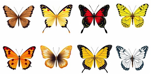 Wings of beauty. Illustrated butterflies in watercolor on white background isolated. Elegant flight. Artistic butterfly in ornate detail. Summer symphony. Hand drawn