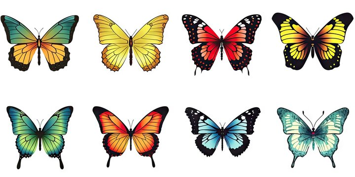 Wings of beauty. Illustrated butterflies in watercolor on white background isolated. Elegant flight. Artistic butterfly in ornate detail. Summer symphony. Hand drawn