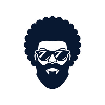 bearded afro man silhouette with sunglasses in black color