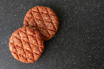 raw hamburger meat flatlay.