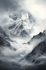 A stunning abstract monochrome mountain landscape with a decorative artistic black and white style 