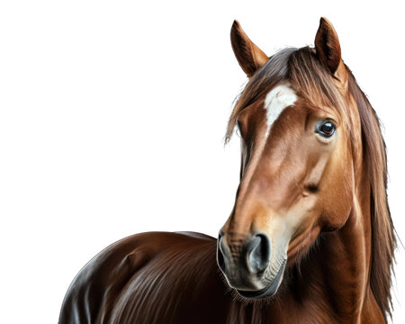 brown horse looking at the camera isolated on transparent background
