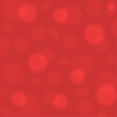 Abstract red background with bokeh. Sunny bunnies on red. Vector flat illustration with sunbeams. Christmas background with highlights in the form of blurry circles. Merry Christmas and New Year.