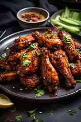 Fried chicken wings ready to eat served on a plate 