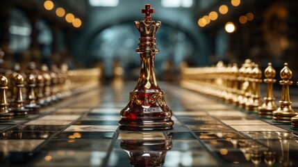 Chess king standing on a chess board close-up. Generative AI. - Powered by Adobe