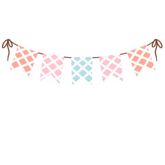 Fototapeta premium Blue, orange and pink pennants Party flag. 