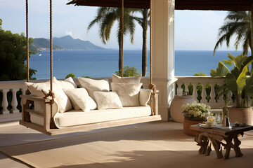 Fototapeta na wymiar Luxury house veranda with hanging swing