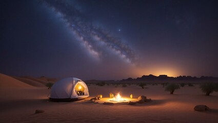 Fototapeta na wymiar A tent in starry desert