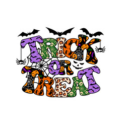 Trick Or Treat design with leopard texture for Halloween celebration