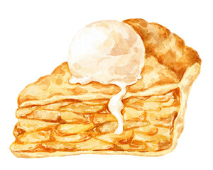 Apple pie with ice cream food illustration.