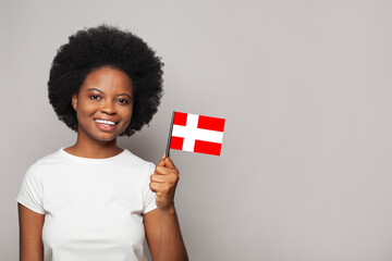 Danish woman holding flag of Denmark Education, business, citizenship and patriotism concept