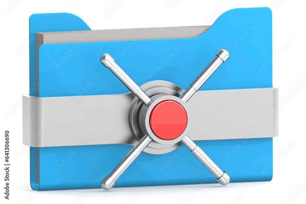 Poster blue folder with lock. secure data concept