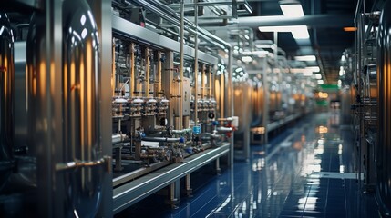 Dairy plant equipment stainless steel storage and process. Generative AI.