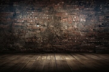 Scary background, old brick wall and floor, concept of horror and halloween. Generative AI