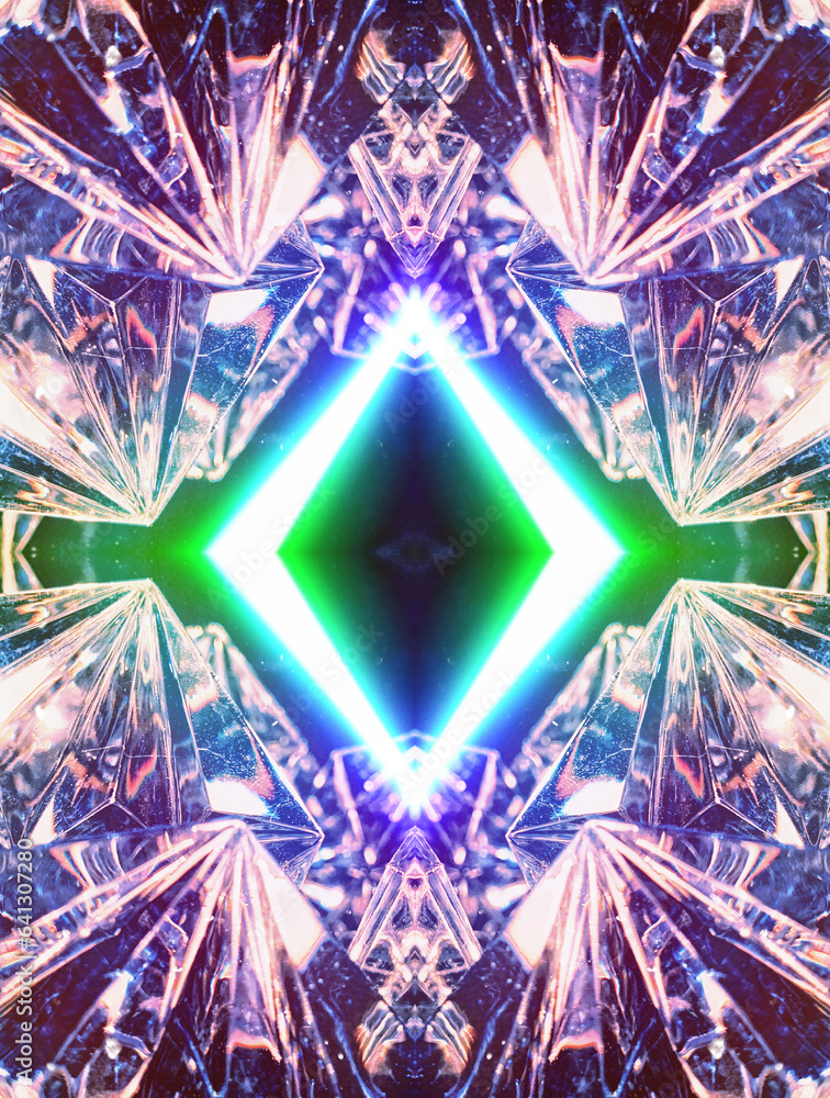 Poster crystal shining abstract background with neon light. great for posters, cards, presentation and more