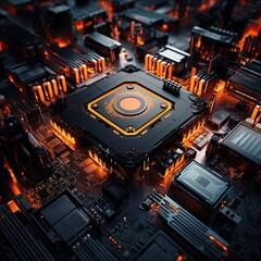 CPU on futuristic high tech motherboard.