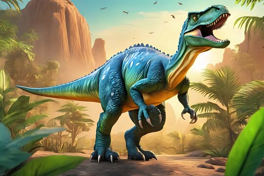 Fototapeta Tyrannosaurus dinosaur in forest 3d render illustration