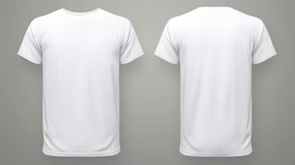 a mock up of front and back white t shirt templates on a gray background generated by AI