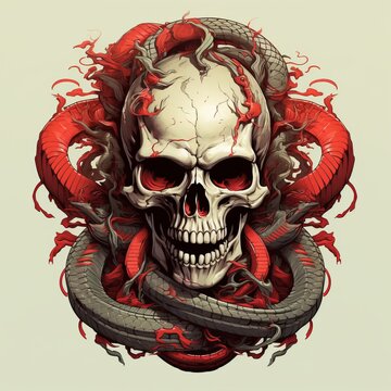Illustration of a skull with a snake