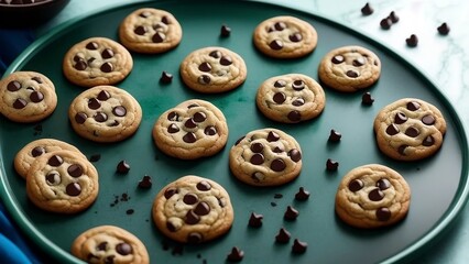 Obraz premium Chocolate chip cookies kept in dish on the table