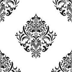 Damask floral motif tile pattern. Luxury wallpaper texture ornament decor. Baroque Textile, fabric, tiles. Isolated on Transparent background.