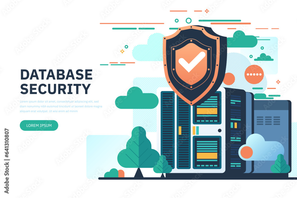 Poster database security, phishing, hacker attack, data server web concept. cyber security. personal data p