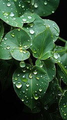 Decorative backgrounds of green leaves with water drops