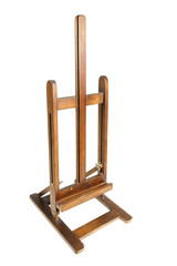 A wooden easel on white background, isolated