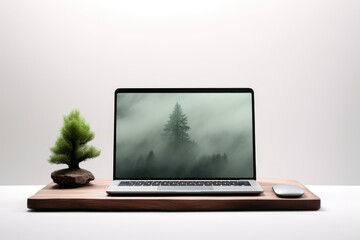 Fototapeta premium Laptop on a wooden stand