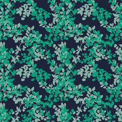 Beautiful vector floral seamless pattern with hand drawn shadow plant branches with leaves silhouette. Stock illustration.