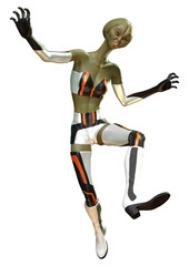 3D Rendering Green Female Alien on White