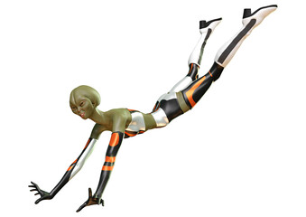 3D Rendering Green Female Alien on White