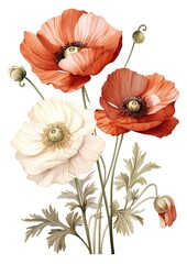 Beautiful delicate watercolor painting of field flowers on white background. Generative Ai