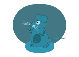 Mouse with large moustache, blue refrigerated decoration and small shadow - vector