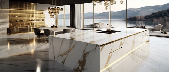 Luxurious Interior Design of a Kitchen made of White Marble. Insane Details.