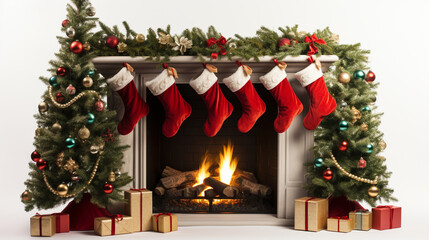 chimney, christmas tree, christmas stocking, wreath, christmas, generative ai