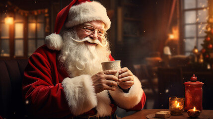santa claus drinking coffee, christmas, generative ai